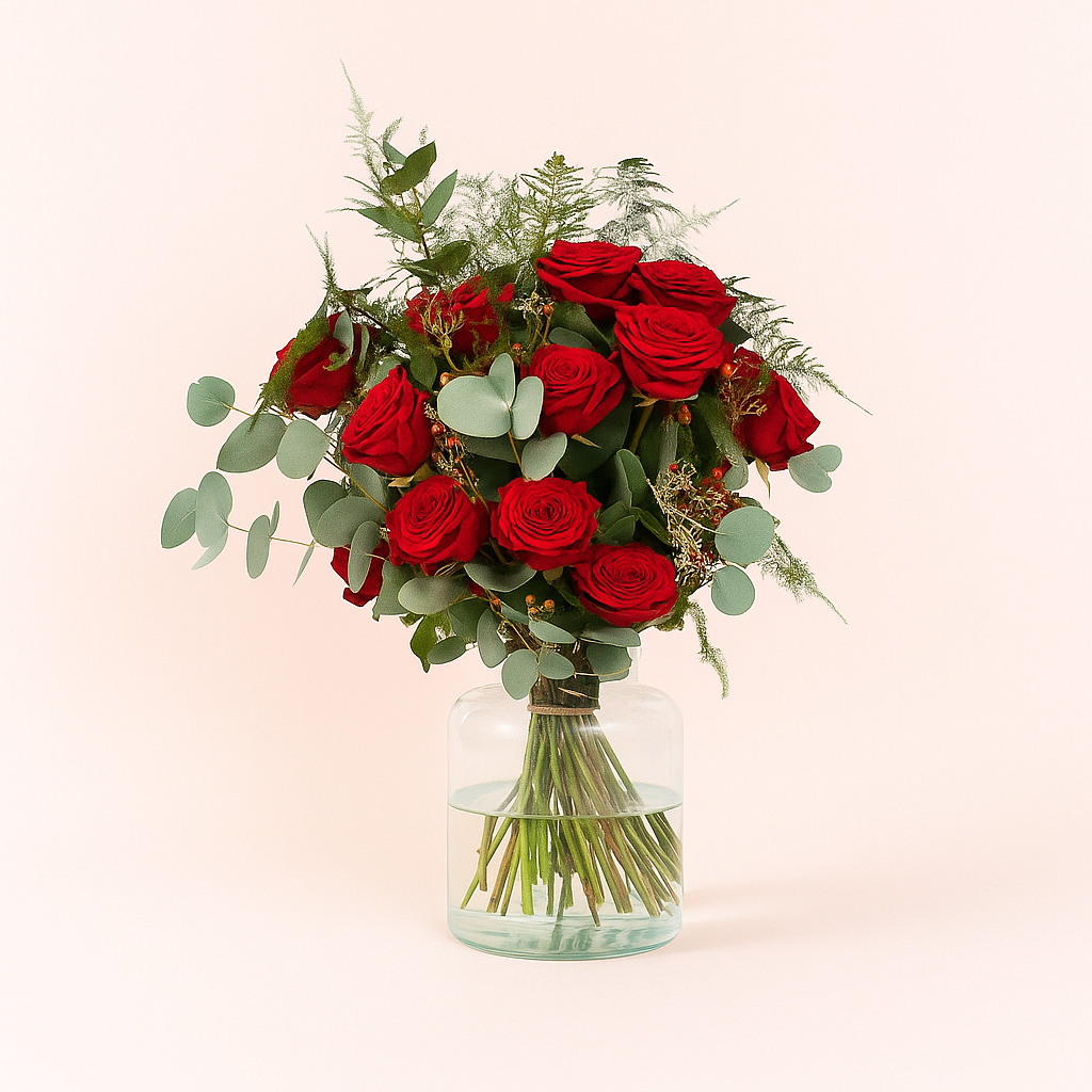 Rode rozenboeket bloemen