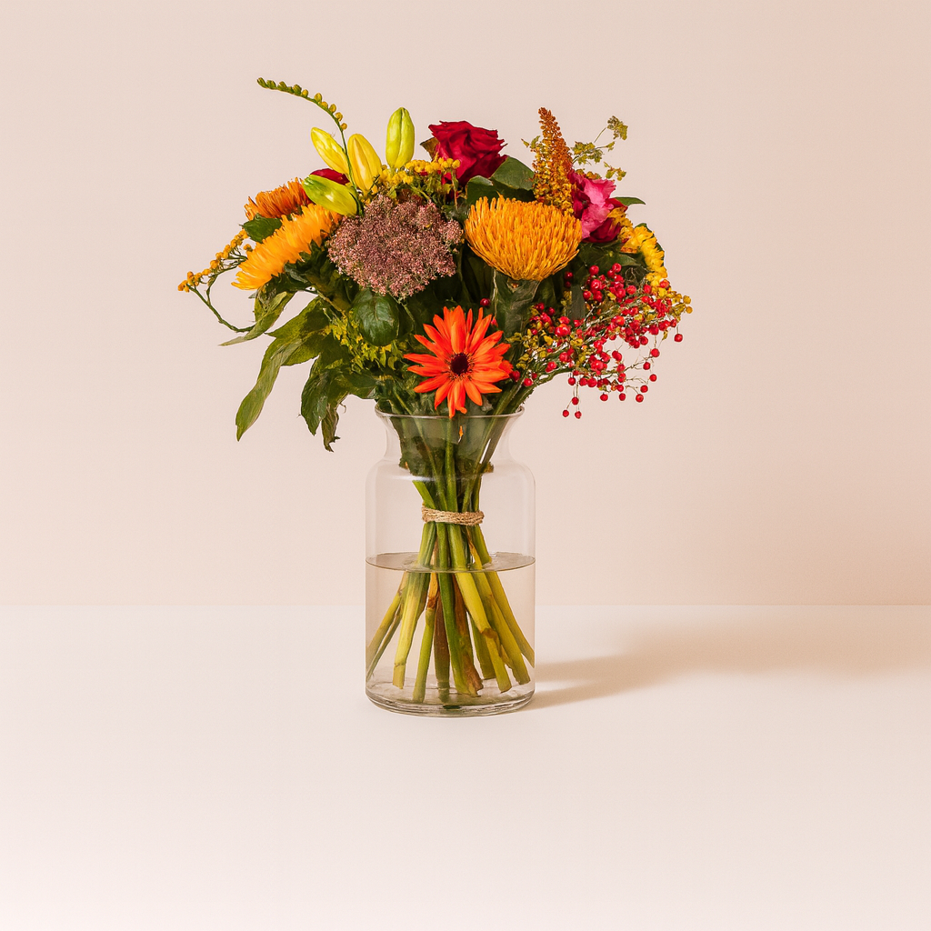 Rond herfstboeket bloemen