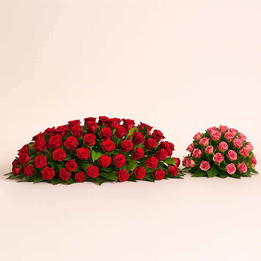 Liefdevol rozenarrangement ovaal